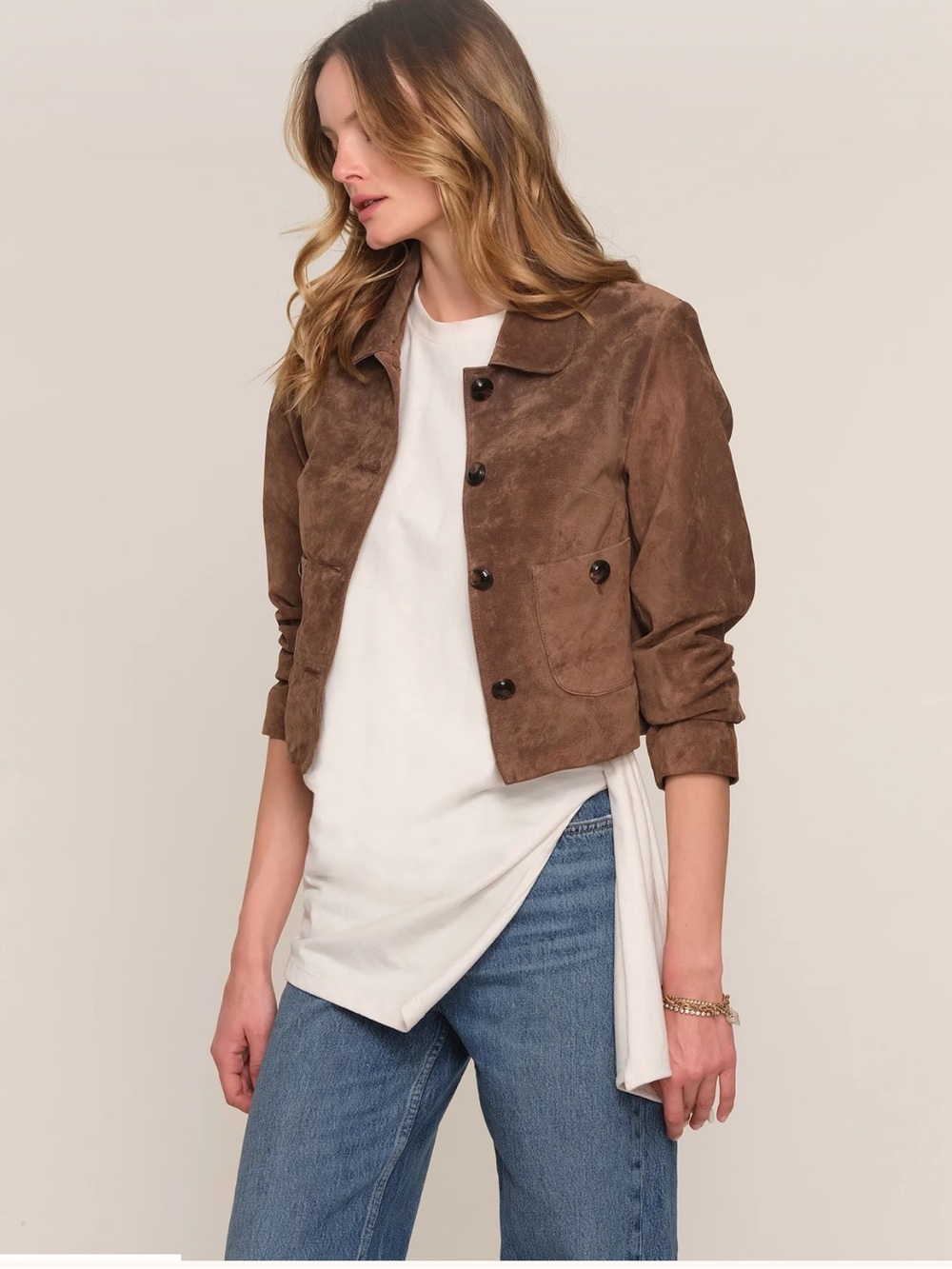 Brown Benly Heartloom Genuine Suede Button-Front Jacket S - Picture 7 of 7